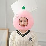 HIPIHOM Plush Fruit Headgear Hat Funny Novelty Plush Hat Sleeping Pillow Toy Stuffed Cap Photo Props Warm Cosplay Costume Head Accessories for Party Women Teens (Peach)