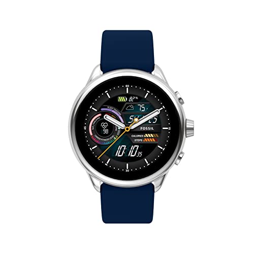 Fossil-Mens-or-Womens-Gen-6-Wellness-Edition-44mm-Touchscreen-Silicone-Smart-Watch-Color-Silver-Navy-Model-FTW4070V