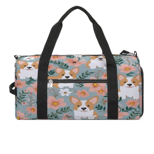 Sac de sport Corgi avec compartiment chaussures étanche motif fleurs de printemps pour adulte