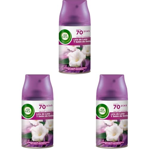Air Wick Freshmatic - Recambio de Ambientador Spray Automático, Aroma a Lirio de Luna y Satén de Seda, 250ml (Paquete de 3)