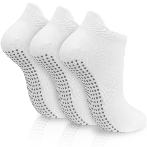 Smlper - Smlper Non-Slip Yoga Socks Pilates Socks Womens,3 Pairs Ladies Anti-slip Grip Trainer Ankle Socks for Yoga,Pilates,Fitness,Home,Barre,Ballet (Size UK 4-7) (3 Pairs White) - -12%