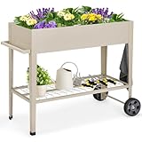 Photo Gallery relax4life fioriera rialzata, orto rialzato da esterno mobile con ripiano ganci gambe metalliche foro di drenaggio e impugnatura, fioriera con ruote da giardino balcone terrazza esterno (bianco) Photo Gallery relax4life fioriera rialzata, orto rialzato da esterno mobile con ripiano ganci gambe metalliche foro di drenaggio e impugnatura, fioriera con ruote da giardino balcone terrazza esterno (bianco)