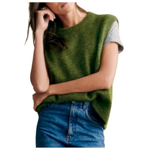 Image of Miqil Women Comfy Sweater Vest Casual Sleeveless Ribbed Knit Vest Trendy Crew Neck Knitted Pullover Tank Top Streetwear