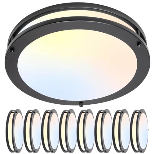 Image of Flush Mount Ceiling Light - 8 Pack 36W 3000K /3500K /4000K /5000K /6000K Dimmable Led Ceiling Light Fixture for Kitchen Hallway Bedroom Bathroom (8, Black, 12 Inch)