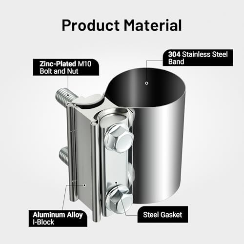 EVIL ENERGY 1.75 Inch Exhaust Clamp,1 3/4" Butt Joint Band Clamp Sleeve Coupler Stainless Steel for Pipes,Mufflers,Catalytic Converters - 2