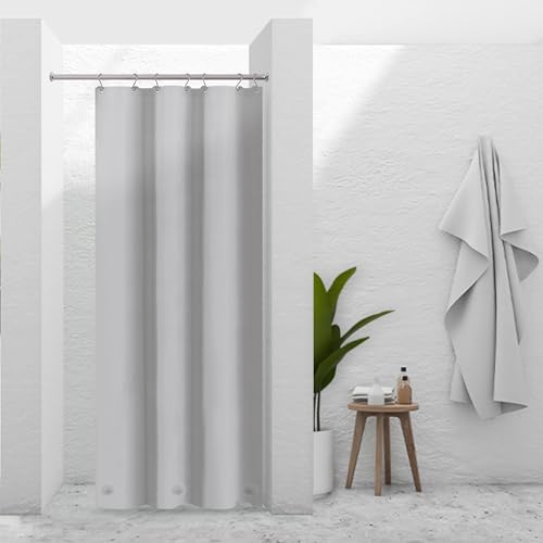 Image of Barossa Design Silver Gray Stall Shower Curtain Liner with 3 Magnets - 36 inch x 72 inch Waterproof PEVA Plastic Narrow Shower Liner Lightweight for Small Bathroom, Metal Grommets - Gray Silver