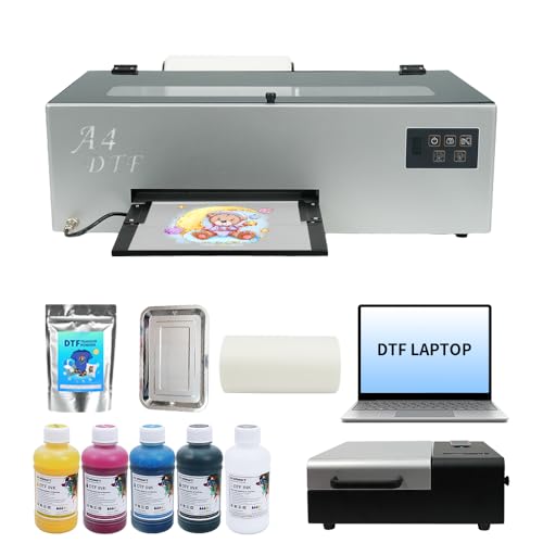 HIXSOP DTF Printer A4 L805 with Roll Feeder, Direct to Film Transfer Printing Machine with White Ink Circulation System and Semi-Automatic Cleaning for DIY T Shirt (Printer+Oven+Laptop+Ink+Software)
