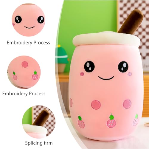 DAWRIS Bubble Tea Plüschkissen, Plüschtier Stofftier Boba Tea 25cm ilchtee Tasse Plush Plüschkissen Weich Kuscheltier Plüschkissen Spielzeug für Weihnachten Geburtstag (Hell-Pink)