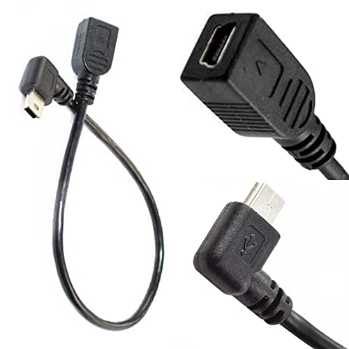 Mini 5Pin ケーブル Mini 5Pin (L型左向オス) - Mini 5Pin (メス) 変換アダプタ キコネクタ付き 高速 480Mbpsのデータ転送同期リード 、Mini 5Pin 延長ケーブル 25CM