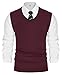 PJ PAUL JONES Mens Knitted Vest Pullover Cashmere Wool Blended Sweater Vest V-Neck Sleeveless Sweater Burgundy XXL