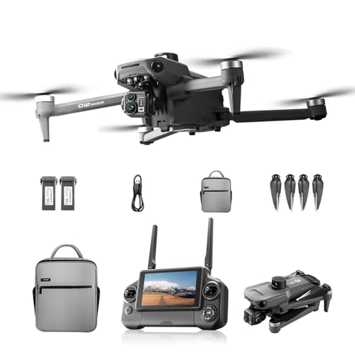 QQCHGOL D12 Flagship Drone - 45Min Flight, 3-Axis Gimbal HD Camera, 360° Obstacle Avoidance, 7.2'' Touchscreen Remote, 10KM 5.8G Transmission for Adults