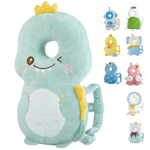 Image of Baby Head Protector Backpack - Soft & Lightweight Fall Cushion Backpack for Toddlers Walking and Crawling (Dark Green Dinosaur)