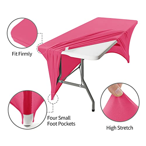 Image of Peomeise 8FT Spandex Table Cover Rectangular Stretch Spandex Tablecloth (Hot Pink,8FT)