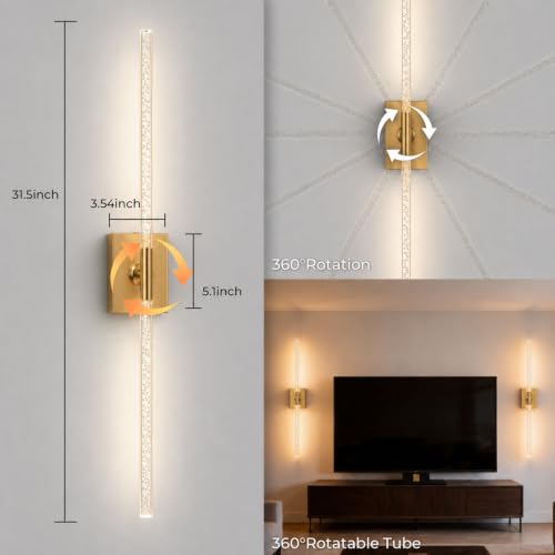 Image of Battery Operated Wall Sconce Set of 2, 10000mAh 4CCT, Transparent | Rechargeable wall lights with remote & touch control, 360rotate timer 31.5 inch, for bedroom living room hallway decoration