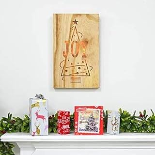 3D Wooden Box Xmas Decoration With Cut Out Light Up JOY Word With Glitter PVC Reflector Hanging Wall Plaque Christmas Festive
