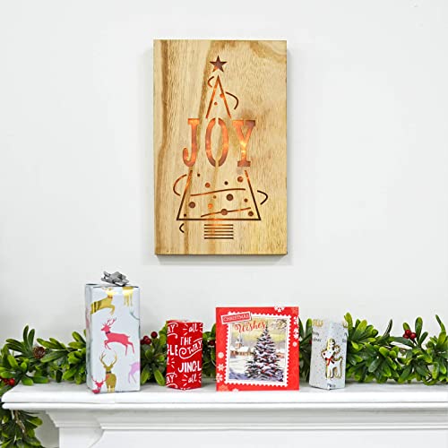 Image of 3D Wooden Box Xmas Decoration With Cut Out Light Up JOY Word With Glitter PVC Reflector Hanging Wall Plaque Christmas Festive