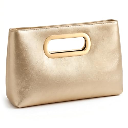 XquiziFit Clutch Purse for Women Evening Clutch Handbag for Wedding Party Formal Evening Bag with Detachable Chain Gold-pu Leather 02