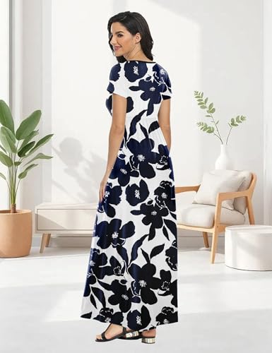 Image of Lacavocor Womens Short Sleeve Maxi Dresses Empire Waist Long Dress