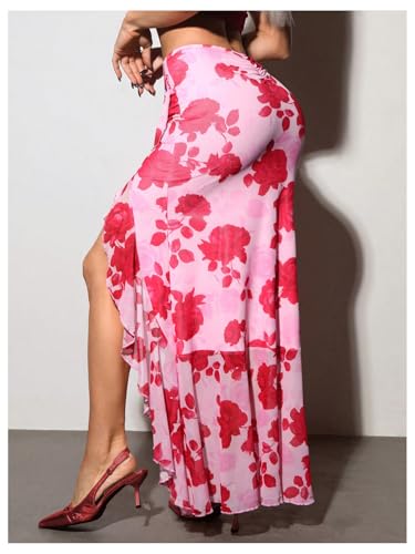 Verdusa Women's Floral Ruffle Maxi Skirt Thigh Slit Bodycon Vacation Summer Skirts2
