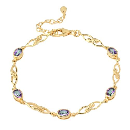 Image of Silvershake Birthstone Gemstones White Gold Plated or Yellow Gold Plated 925 Sterling Silver Scroll /Filigree Celtic Knot Weave 7.25 to 8.75 Inch with Adjustable Extension Bracelet Jewelry for Women