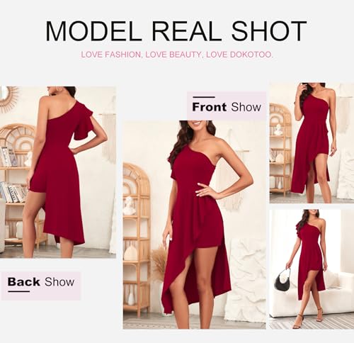 Image of Dokotoo Womens One Shoulder Sleeveless Ruffle Empire Waist Asymmetrical High-Low Bodycon Formal Wedding Guest Midi Dresses