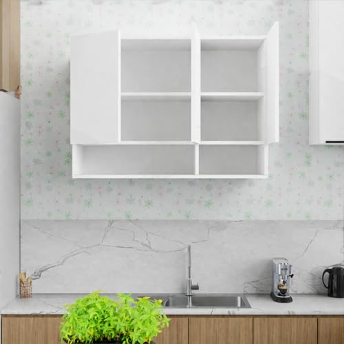 Image of 3 Door Multipurpose Wall Mounted Cabinet with Adjustable Shelf | Storage for Kitchen, Bathroom, Bedroom, Office & Living Room | Assembly-DIY | Color-White | Size-90x33x63.8 Cm