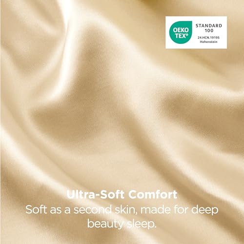 Image of Bedsure Satin Pillowcase 2 Pack Similar to Silk Pillow Cases Standard Size, Pillow Case for Sleeping Women with Envelope Closure, Gifts for Women Men, Champagne Gold, 20x26 Inches, 2pcs