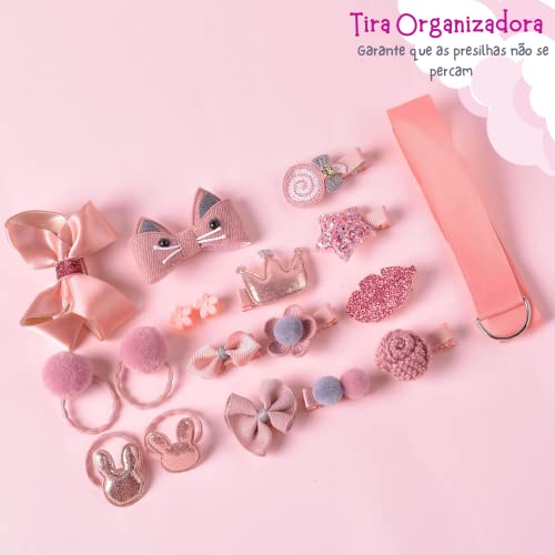 Kit laços enfeites de cabelo variados infantil (Rosa antigo)