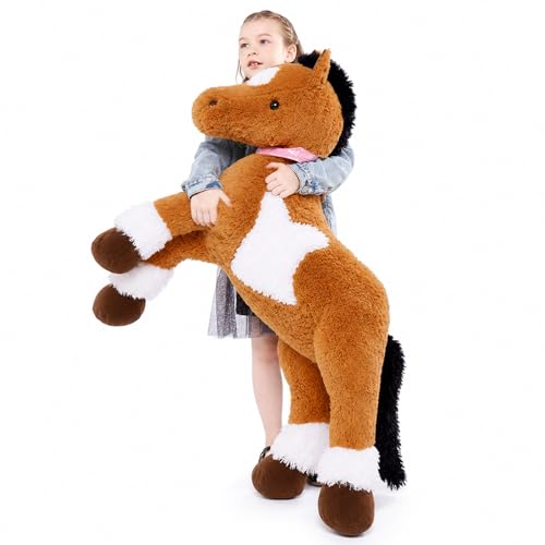 Tezituor 47inches Giant Realistic Horse Stuffed Animals, 4ft Soft Horse Plush Hugging Pillow, Large Stuffed Pony Plush Toys Birthday Gift for Boys Girls