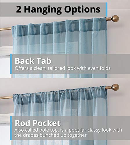 Hlc.me Lauren Semi Sheer Light Filtering Transparent Pocket Top & Back Tab Lightweight Floor Length Window Curtains Drapery Panels Bedroom & Living Room, 2 Panels (54 X 84 Inch, Dusty Blue) #TOP3
