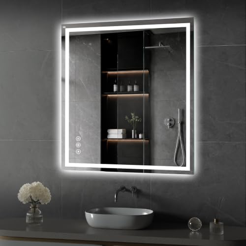 Image of Koonmi 36x32 LED Bathroom Mirror with Light, Anti-Fog, 3 Colors