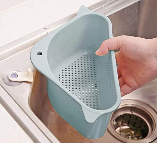 Image of ANKUL Sink Basket Strainer, Triangular Multifunctional Drain Shelf Kitchen Sink Strainer Holder Multifunctional Box Organizer for Soap, Dishwashing, Sponge etc (MIN 1 Quantity, Blue)
