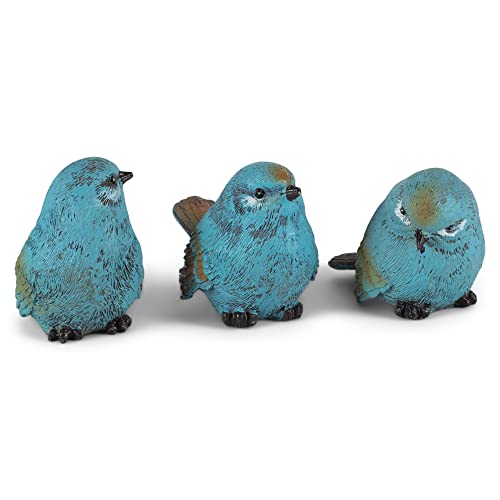 Raz Seaside Cottage Textured Blue Chickadee Birds 2.5 x 2.5 Resin Stone Tabletop Figurines Set of 3