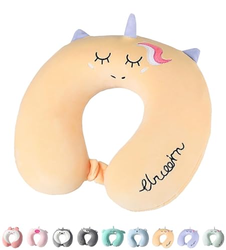 Gtzbciv 子供用ネックピロー 旅行用 ユニコーン キッズ トラベルピロー アイマスク付き 幼児 旅行 旅行 飛行機 車の座席用 かわいい漫画 ヘッドレスト 低反発枕 女の子 男の子 ギフト (ジンジャーイエロー)