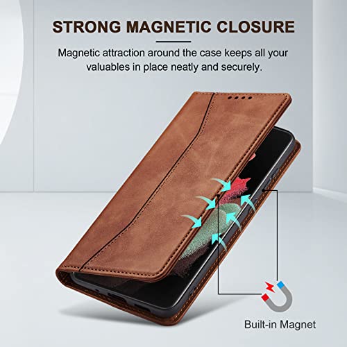 Image of Jasonyu Flip Wallet Case for Samsung Galaxy S21 Ultra 5G,Brown