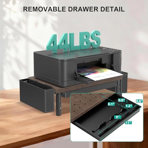 Image of WALI Plastic Computer Monitor Stand with Storage, Desk Organizer with Drawer and Pen Holder, Desk Monitor Riser 3 Height Adjustable, Laptop Riser for Computer, Laptop, Printer(PTT003-C), 1 Pack, Brown