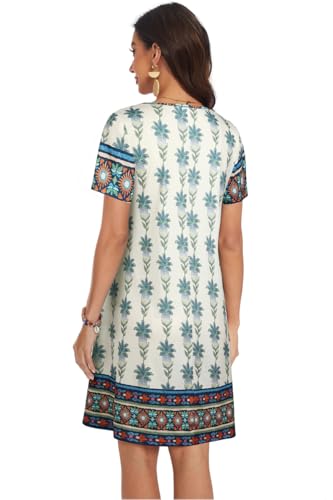 Image of My Sky Summer Dresses for Women 2026 Casual Short Sleeves Tshirt Flowy Beach Plus Size Sundress with Pockets
