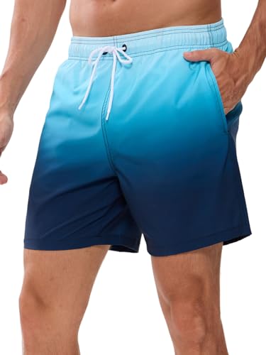 Decorie Bañador Hombre Secado Rápido Traje de Baño Hombre Bañador Corto con Forro de Malla y Bolsillos (Azul-B,M)