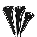 Golfschlägerhauben mit Reißverschluss – schwarze Golfschlägerabdeckungen für Hölzer und Fahrer-Fairway-Hybriden, Golfzubehör-Schlägerhauben-Set (Schwarz 3, 5, 7)