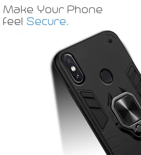 Image of JANAK RAJ Ringstand Armor Bumper Back Case Cover Compatible with Xiaomi Redmi Note 5 Pro | Tough Rugged Shockproof PC+TPU Kickstand 360 Protective Design - Black