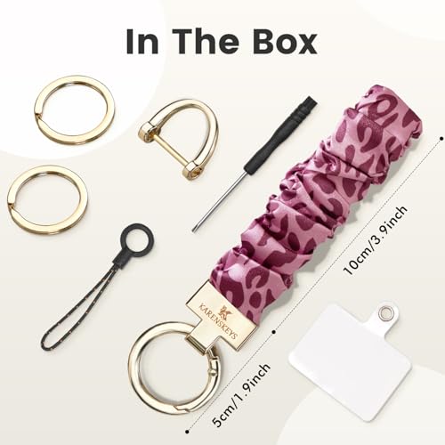 Image of Scrunchie Keychain Wristlet, Key Chain for Car Keys with D Ring, Stretchy Phone Charms with Tether Tab for Women.