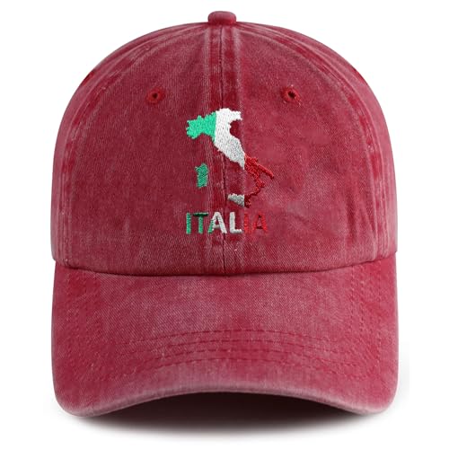 Yuawoi Italian Flag Map Embroidered Baseball Cap, Unisex Adjustable Hat, Casual Sports Headwear Red