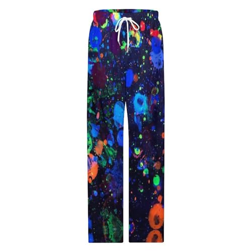 Glow in Dark Splatter Neon Comfy Pajama Pants Adjustable Sleepwear Beach Pants for Men4