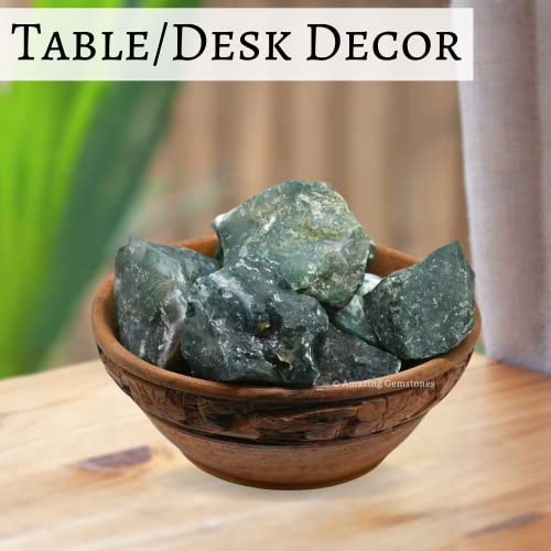 Image of Amazing Gemstone Moss Agate Raw Crystals and Healing Stones, Natural Rocks for Tumbling and DIY Raw Stones and Crystals (5 Pieces)