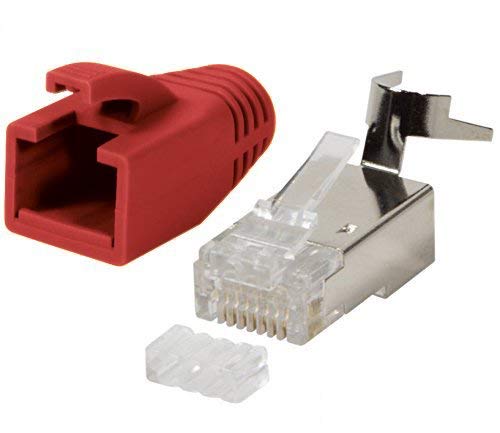 odedoPack of 10 Red Crimp Connectors CAT 7, CAT 7A, CAT 6A for Installation Cables up to 8 mm 10 GBit Gigabit Ethernet Rigid or Flexible Core 1.2 mm - 1.45 mm RJ45 Connector Metal Shielded