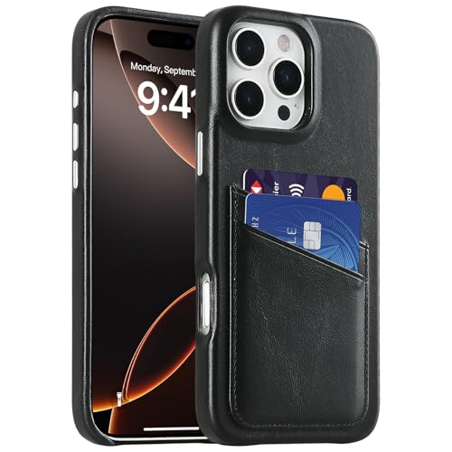 Étui portefeuille iPhone 16 Pro Max cuir véritable, coque antichoc rétro avec boutons métal