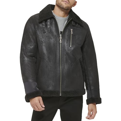 DKNY Mens Faux Fur Lined Bomber Jacket
