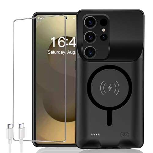 Battery Case for Galaxy S25 Ultra, Enhanced 12000mAh Slim Portable Protective Charging Case Backup Power Bank Battery Pack Compatible with Galaxy S25 Ultra 6.9 inch Extended Charger Cover-Black