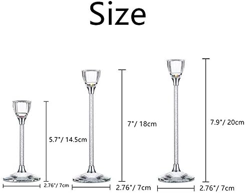 Nuptio Set of 3 Crystal Candle Holders for Taper Candles, Decorative Candlestick Holder for Wedding Dinning Party, Fits Standard Sized Taper Candle, Birthday Gifts for Her