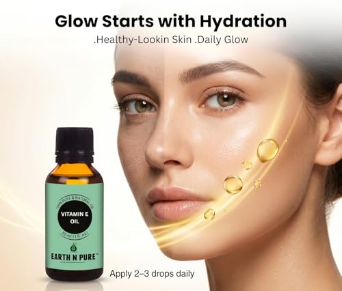 Image of Earth N Pure Vitamin E Oil for Skin & Hair | 100% Pure & Natural Tocopherol Oil | Face Moisturizer, Deep Skin Hydration, Dark Spots, Scars, Nails, Scalp & DIY Skincare | 15ml